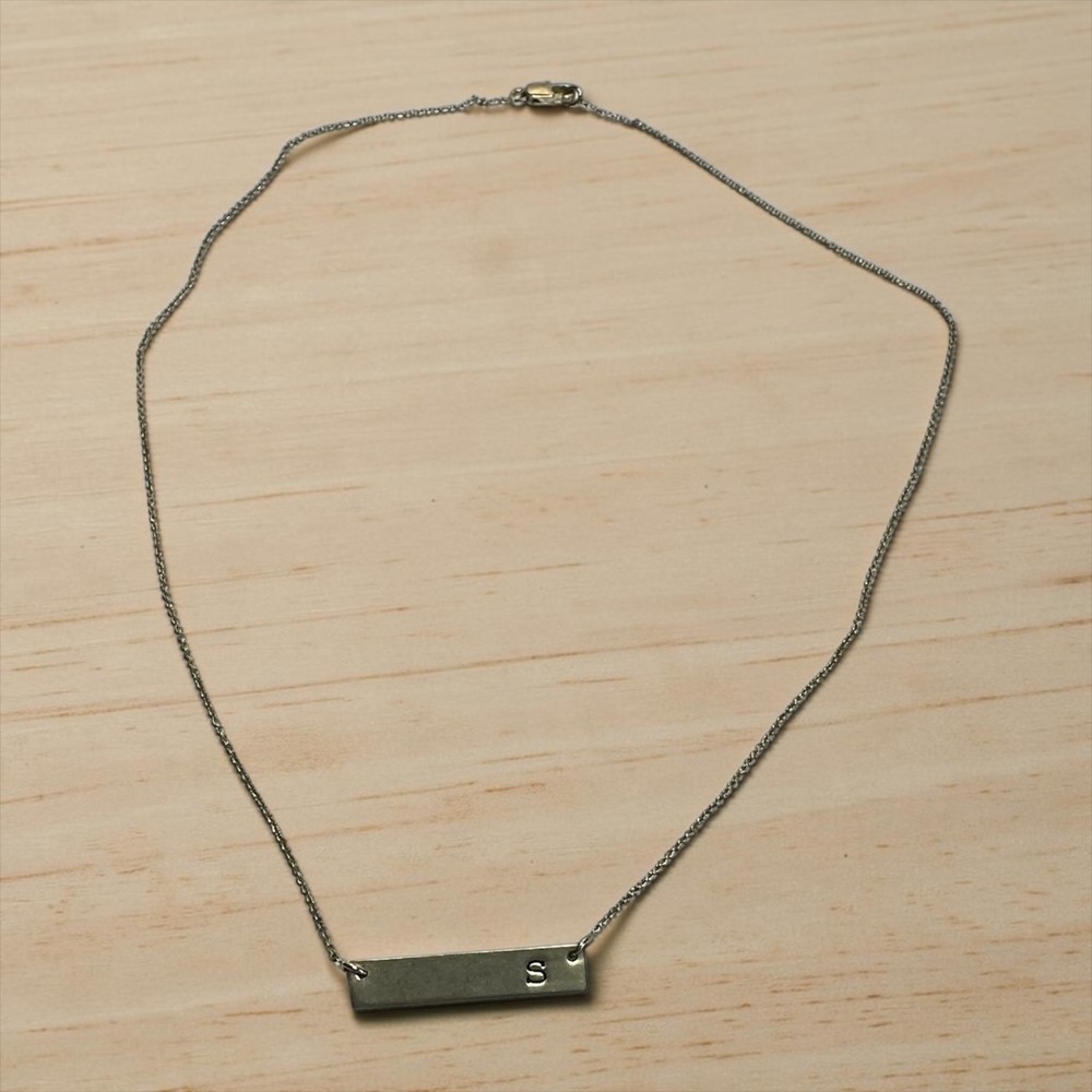 Gold Tone Initial S Monogram‎ Bar Pendant Necklace Women 18"